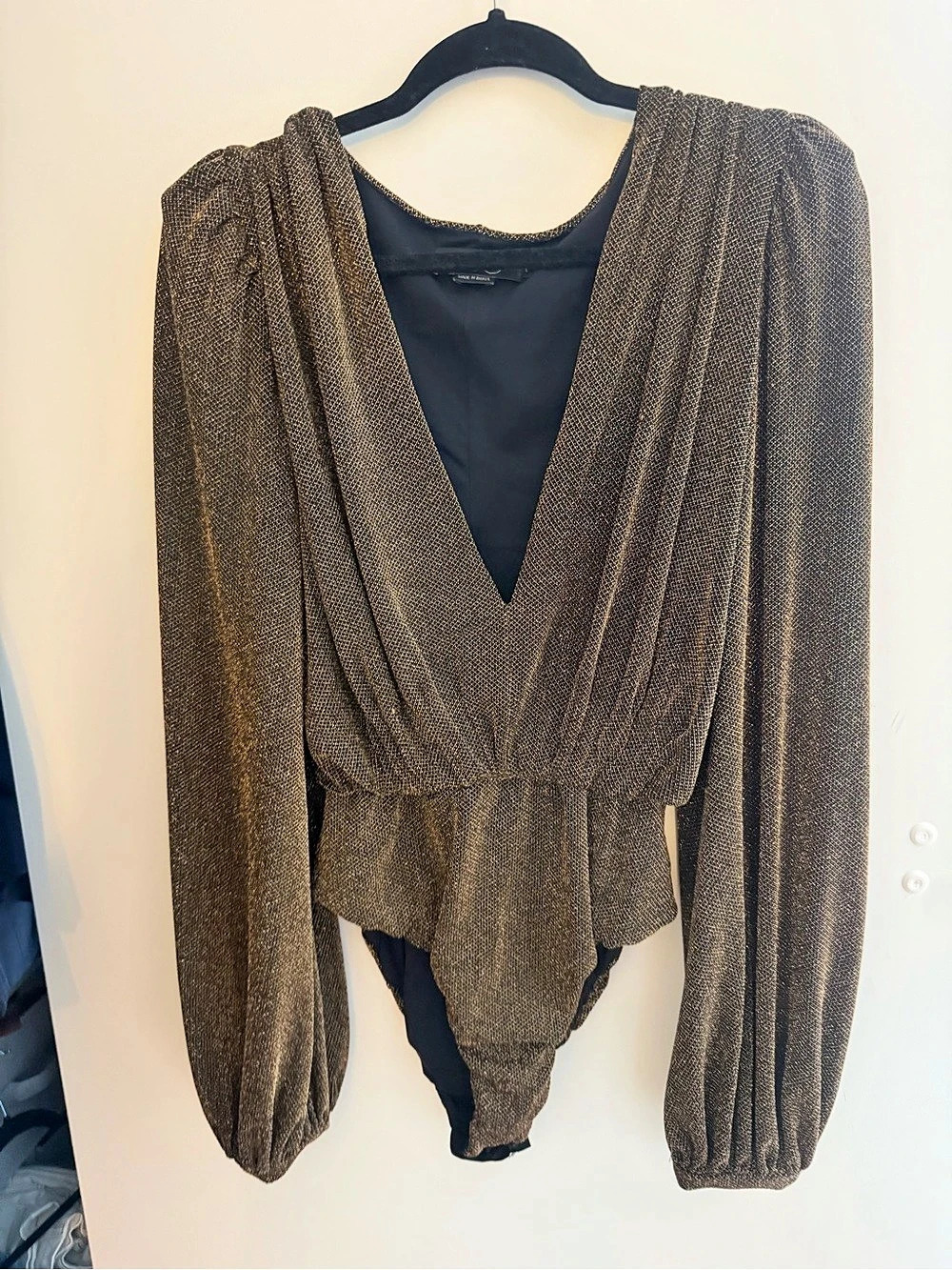 PATBO Sparkly Plunge Bodysuit Brown & Gold Size Large
